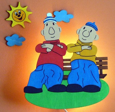 Lampička Pat Mat na lavičce > vel. cca 55 x 45cm včetně dekorací | DĚTSKÁ SVÍTIDLA - PAT a MAT Lampička Pat Mat na lavičce > vel. cca 55 x 45cm včetně dekorací | DĚTSKÁ SVÍTIDLA - PAT a MAT