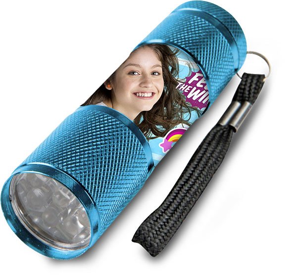 Dětská hliníková LED baterka Soy Luna azurová - baterky a lampičky