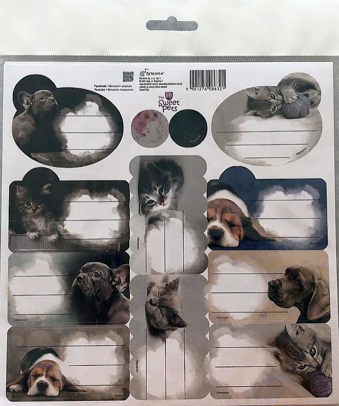 BENIAMIN Samolepící jmenovky Sweet Pets Papír, 20x20 cm - jmenovky na sešity