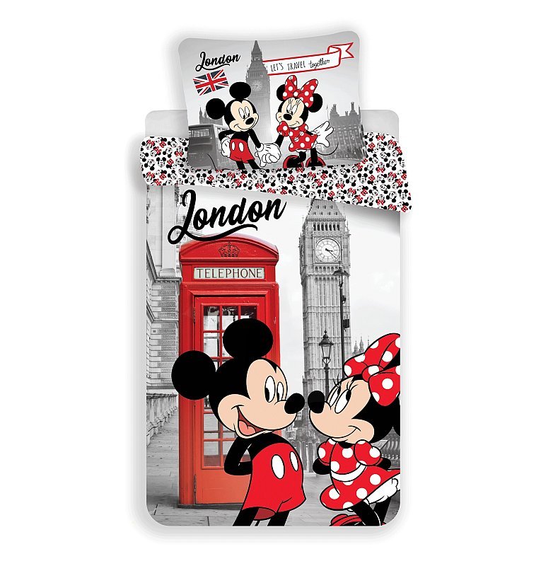 JERRY FABRICS Povlečení Mickey a Minnie Londýn Telephone Bavlna, 140/200, 70/90 cm - Povlečení licenční