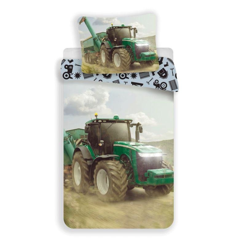 JERRY FABRICS Povlečení Traktor green Bavlna, 140/200, 70/90 cm - Povlečení fototisk