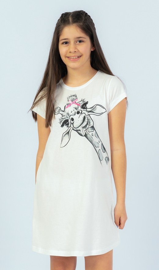 Dětská noční košile s krátkým rukávem Žirafa - Dívčí noční košile s krátkým rukávem