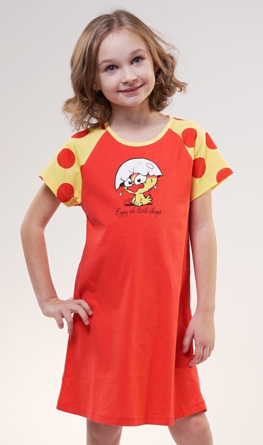 Dětská noční košile s krátkým rukávem Kuře - Dívčí noční košile s krátkým rukávem