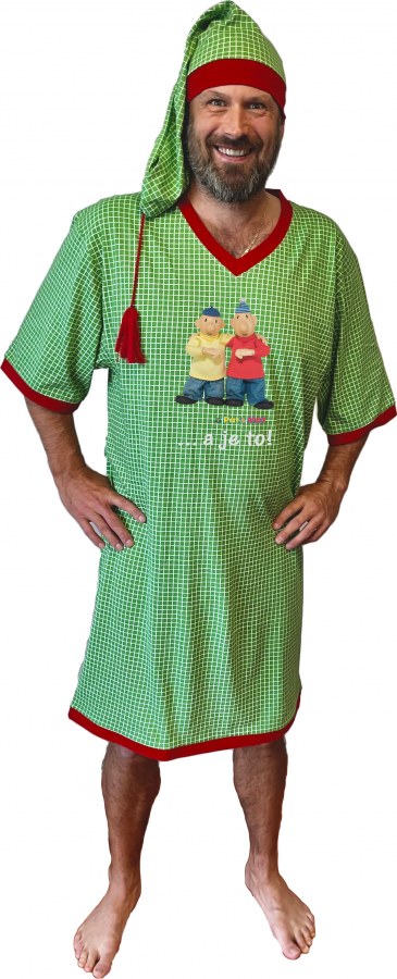 Noční košile s čepičkou pánská Pat a Mat Zelené káro, velikost L