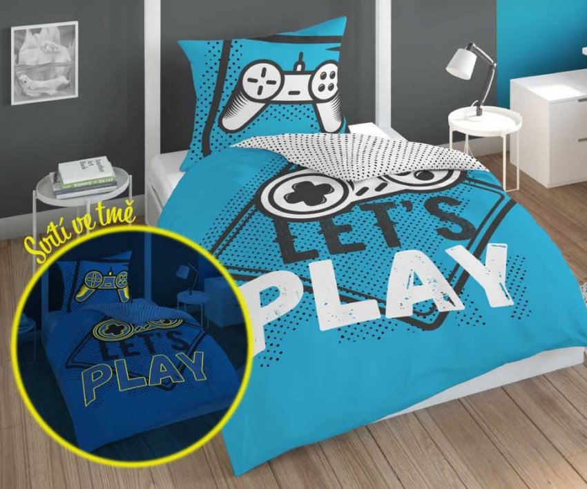 DETEXPOL Povlečení Play Game blue svítící Bavlna, 140/200, 70/80 cm | Dětský textil a doplňky
