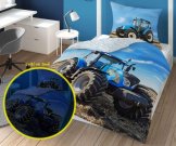 DETEXPOL Povlečení Traktor blue svítící Bavlna, 140/200, 70/80 cm Povlečení fototisk
