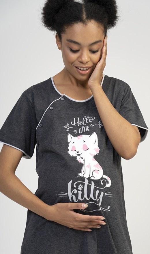 Dámská noční košile mateřská Little cat - Kojící noční košile s krátkým rukávem