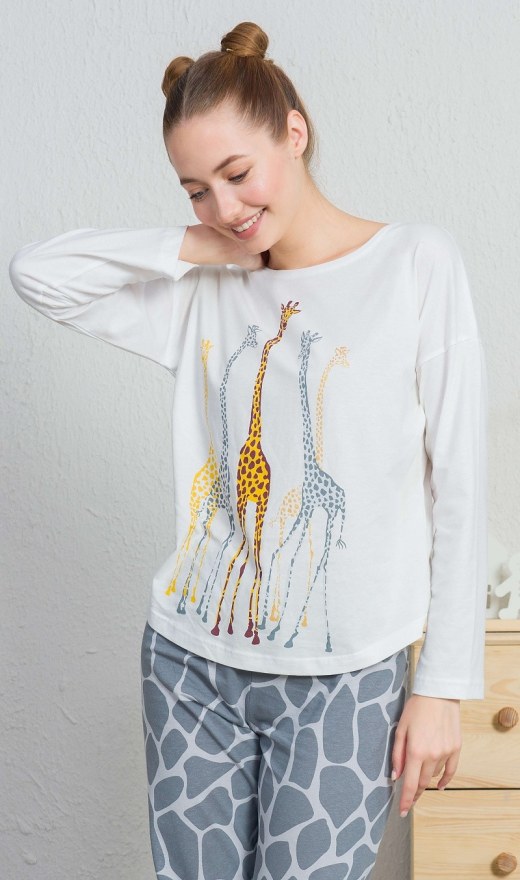 Dámské pyžamo dlouhé Žirafy - Dámská pyžama s dlouhým rukávem