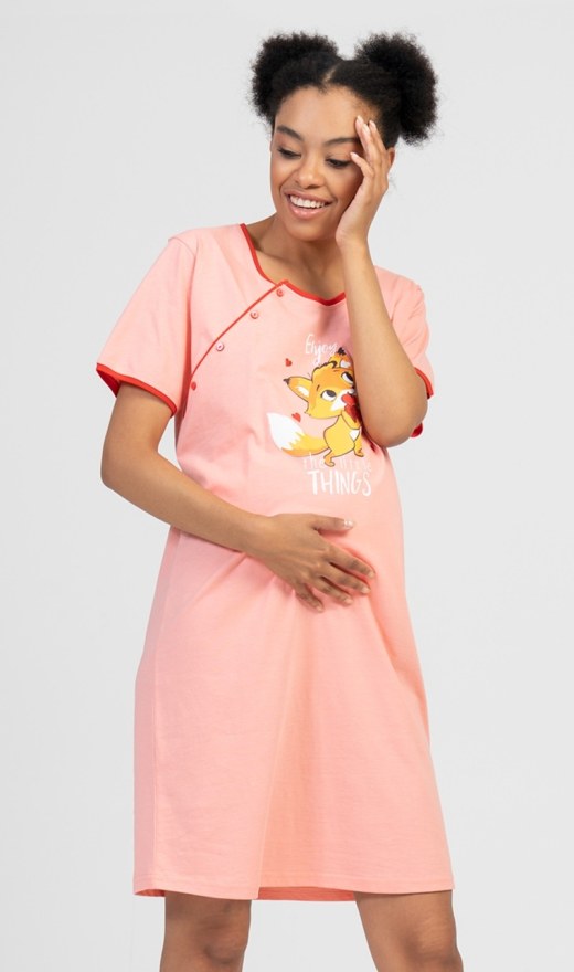 Dámská noční košile mateřská Liška - Kojící noční košile s krátkým rukávem
