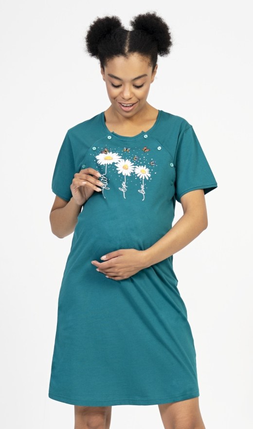 Dámská noční košile mateřská Kopretiny - Kojící noční košile s krátkým rukávem