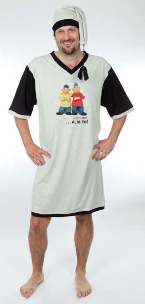 Noční košile s čepičkou pánská Pat a Mat, velikost XL - Noční košile Pat a Mat