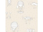 Béžová dětská tapeta balony a vzducholodě JR3003 | Lepidlo zdarma