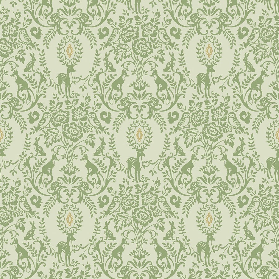 Zelená dětská tapeta myslivecký ornament JS3312 | Lepidlo zdarma