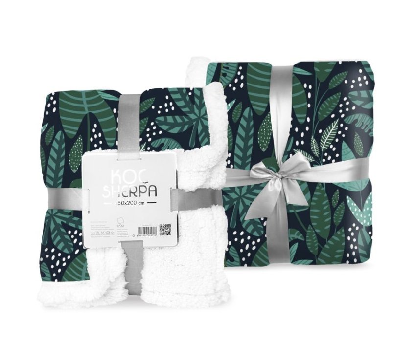 FARO Fleece deka s beránkem listy zelená Polyester, 150/200 cm - fleece deky