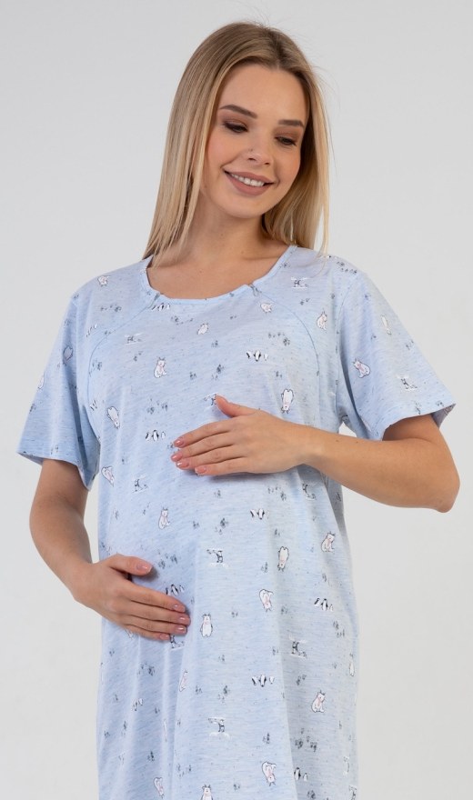 Dámská noční košile mateřská Winter - Kojící noční košile s krátkým rukávem