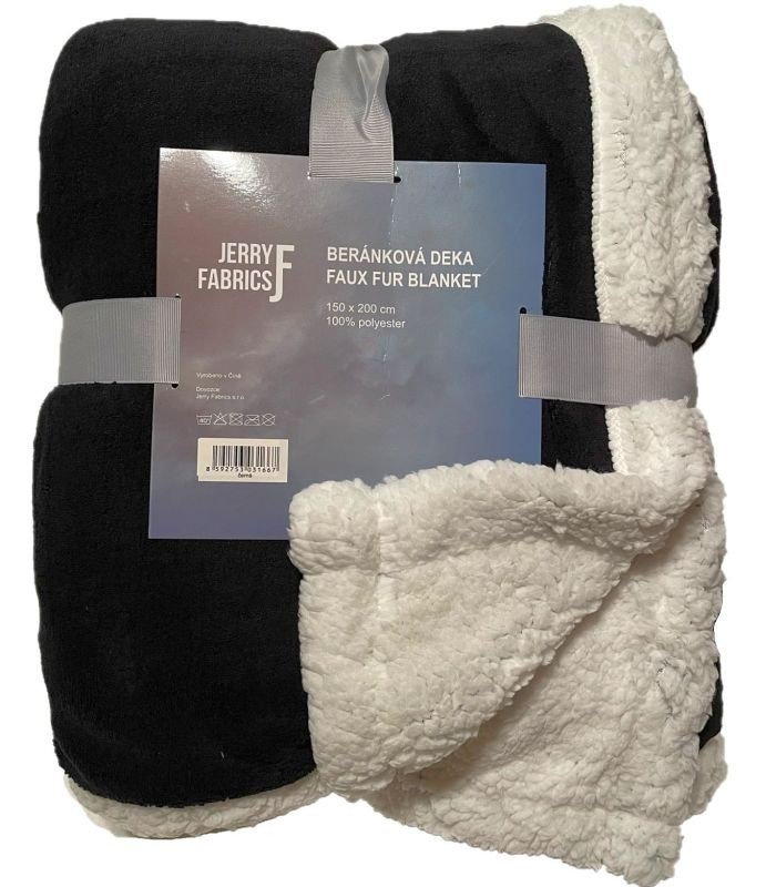JERRY FABRICS Deka microflanel super soft s beránkem Černá Polyester, 150/200 cm - micro deky