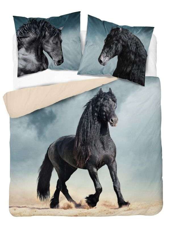 DETEXPOL Francouzské povlečení Black Horse Bavlna, 220/200, 2x70/80 cm - Povlečení fototisk