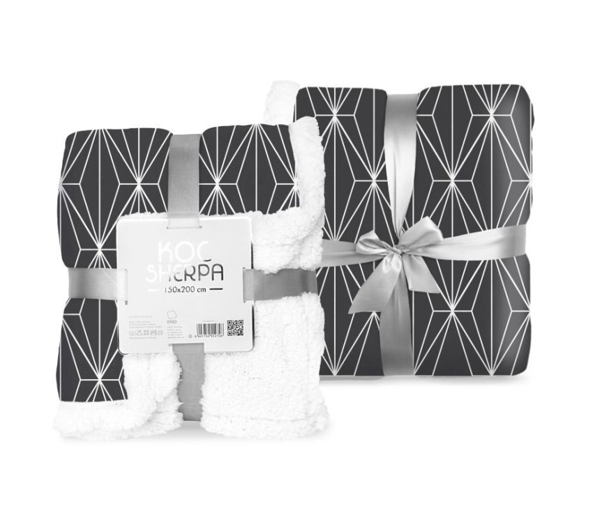 FARO Fleece deka s beránkem geometrie černobílá Polyester, 150/200 cm - fleece deky