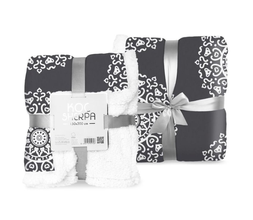 FARO Fleece deka s beránkem ornamenty černá Polyester, 150/200 cm - fleece deky