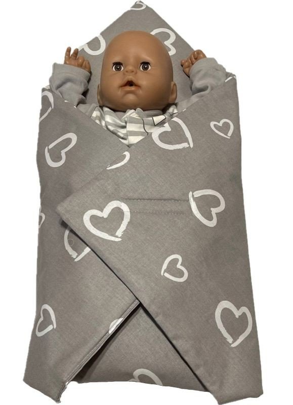 SDS Rychlozavinovačka pro panenky Srdíčka šedá Bavlna, výplň: Polyester, 1x 60x60 cm - peřinky pro panenky