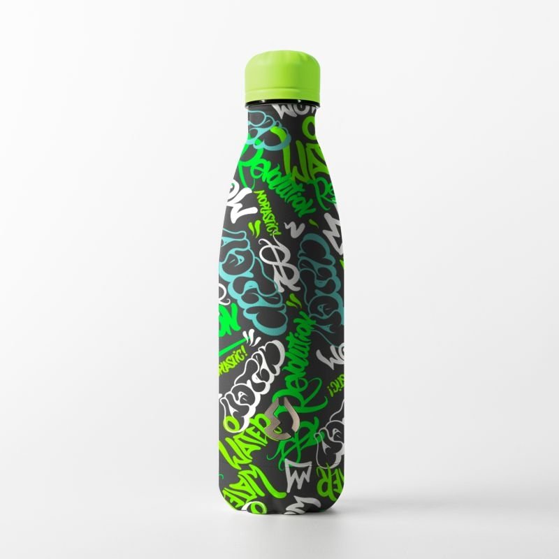 Water Revolution Nerezová Termo láhev na pití Fashion Graffiti zelená Potravinářská nerezová ocel 18/8, 500 ml - lahve na pití