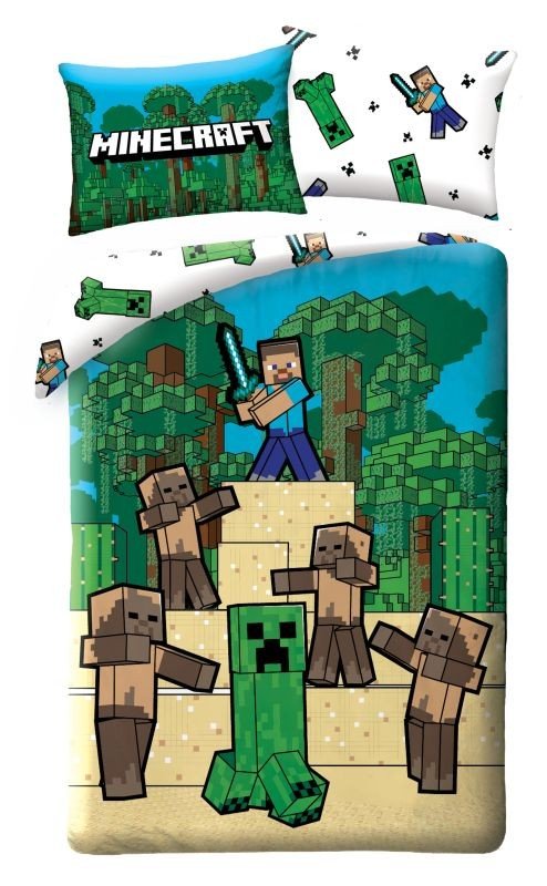 HALANTEX Povlečení Minecraft Creeper a Steve Bavlna, 140/200, 70/90 cm | Dětský textil a doplňky