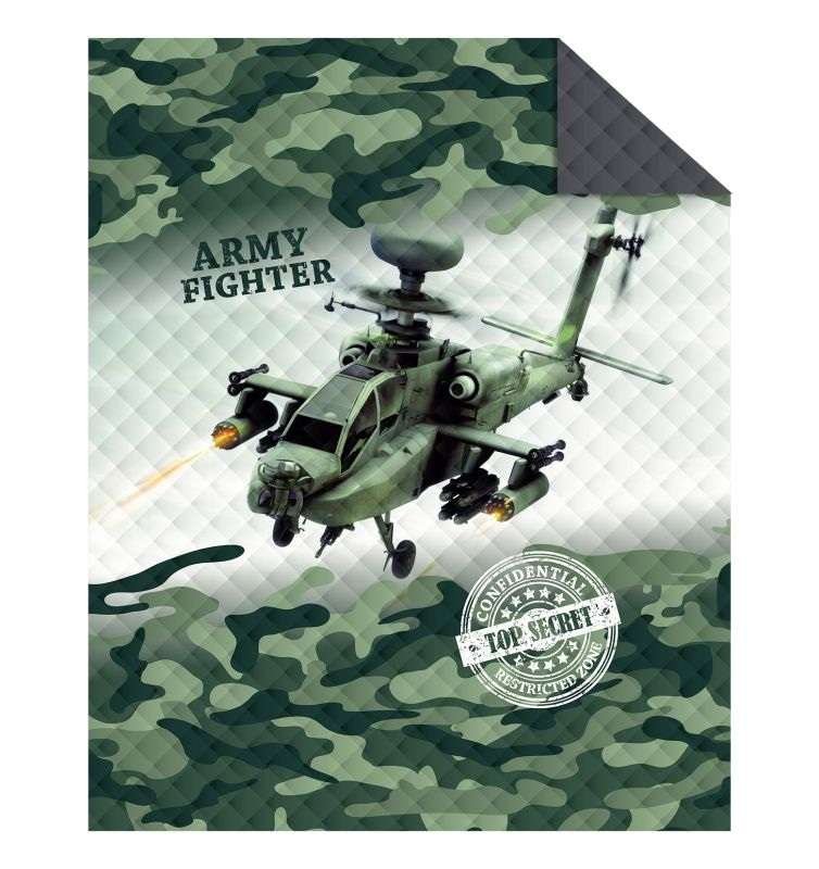 DETEXPOL Přehoz na postel Army vrtulník Polyester, 170/210 cm - Přehozy přes postel