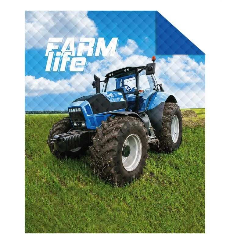 DETEXPOL Přehoz na postel Traktor blue farm Polyester, 170/210 cm - Přehozy přes postel