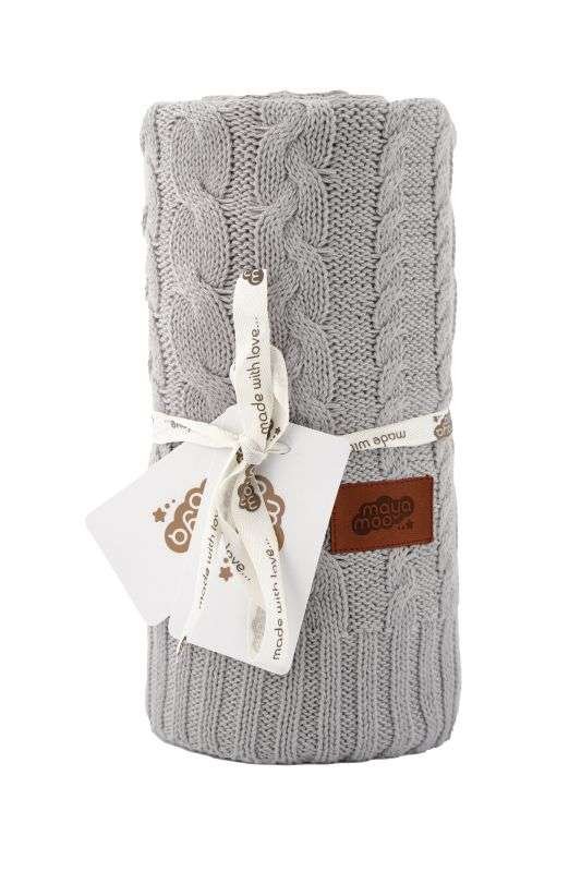 DETEXPOL Pletená bavlněná deka do kočárku šedá Bavlna, 80/100 cm - pletené deky
