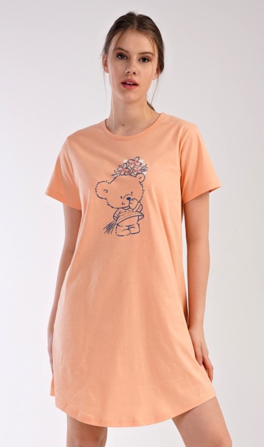 Dámská noční košile s krátkým rukávem Méďa s kytkou - Dámské noční košile s krátkým rukávem