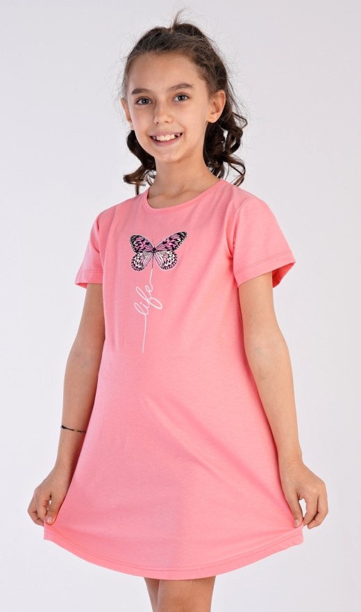 Dětská noční košile s krátkým rukávem Motýlek - Dívčí noční košile s krátkým rukávem