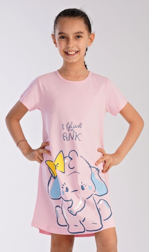 Dětská noční košile s krátkým rukávem Slon - Dívčí noční košile s krátkým rukávem