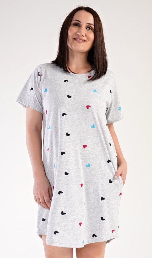 Dámské domácí šaty s krátkým rukávem Srdíčko - Nadměrné dámské noční košile