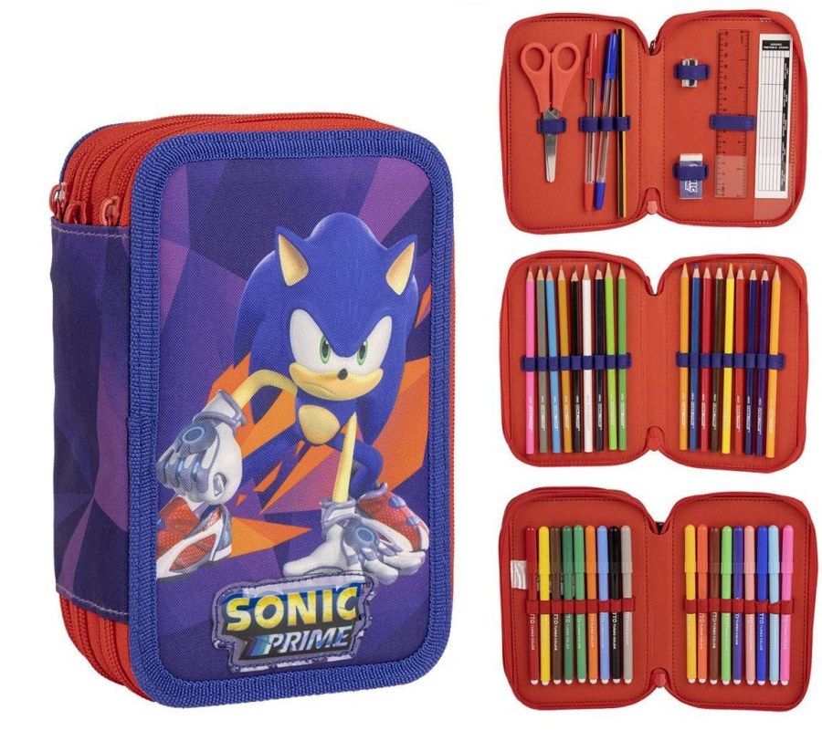 Školní penál třípatrový s náplní Sonic Prime - Penály a školní pouzdra