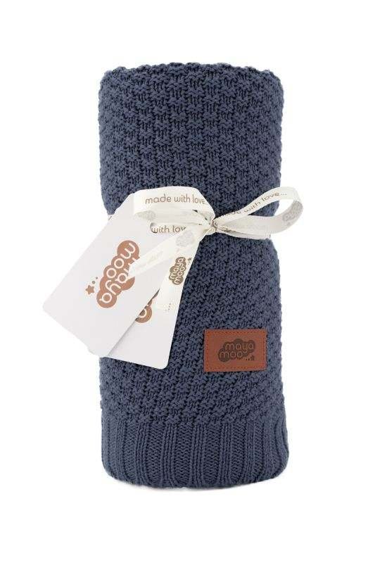 DETEXPOL Pletená deka do kočárku bavlna bambus jeansová Bavlna, Bambus, 80/100 cm - pletené deky