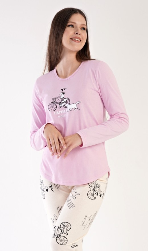 Dámské pyžamo dlouhé Dívka na kole - Dámská pyžama s dlouhým rukávem