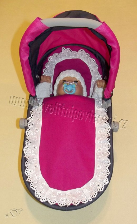 SDS Peřinky do kočárku pro panenky Sytě růžová s krajkou 27x40, 25x20 | Dětský textil a doplňky