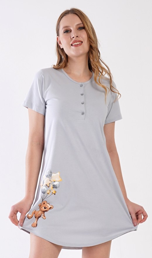Dámská noční košile s krátkým rukávem Méďa s balónky - Kojící noční košile s krátkým rukávem