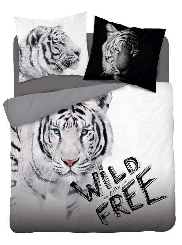 DETEXPOL Francouzské povlečení Bílý Tygr Wild Free Bavlna, 220/200, 2x70/80 cm - Povlečení fototisk
