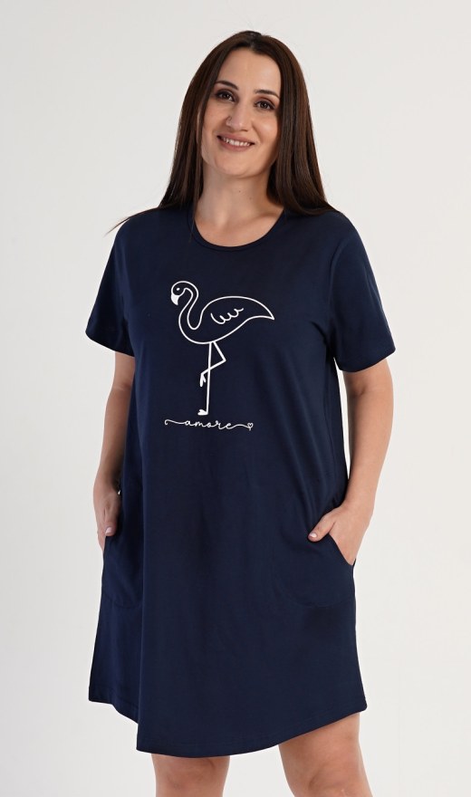 Dámské domácí šaty s krátkým rukávem Plameňák - Nadměrné dámské noční košile