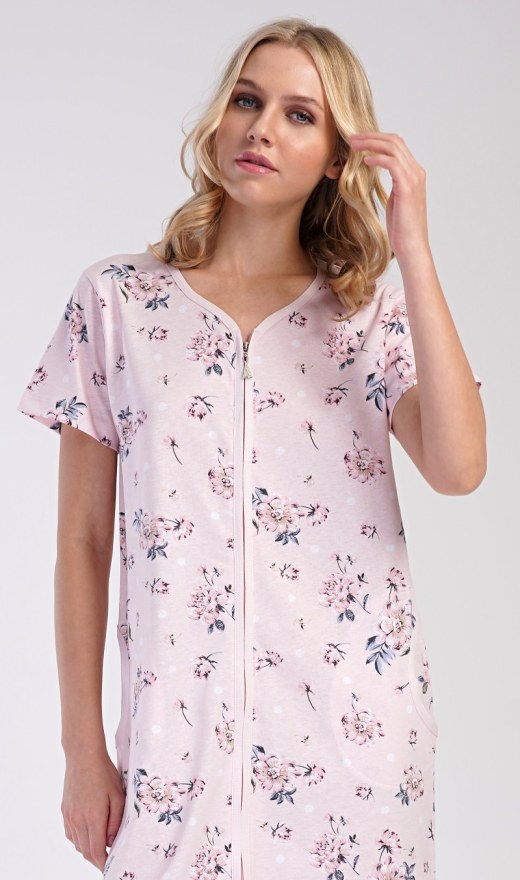 Dámské domácí šaty s krátkým rukávem Flora - Dámské noční košile s krátkým rukávem