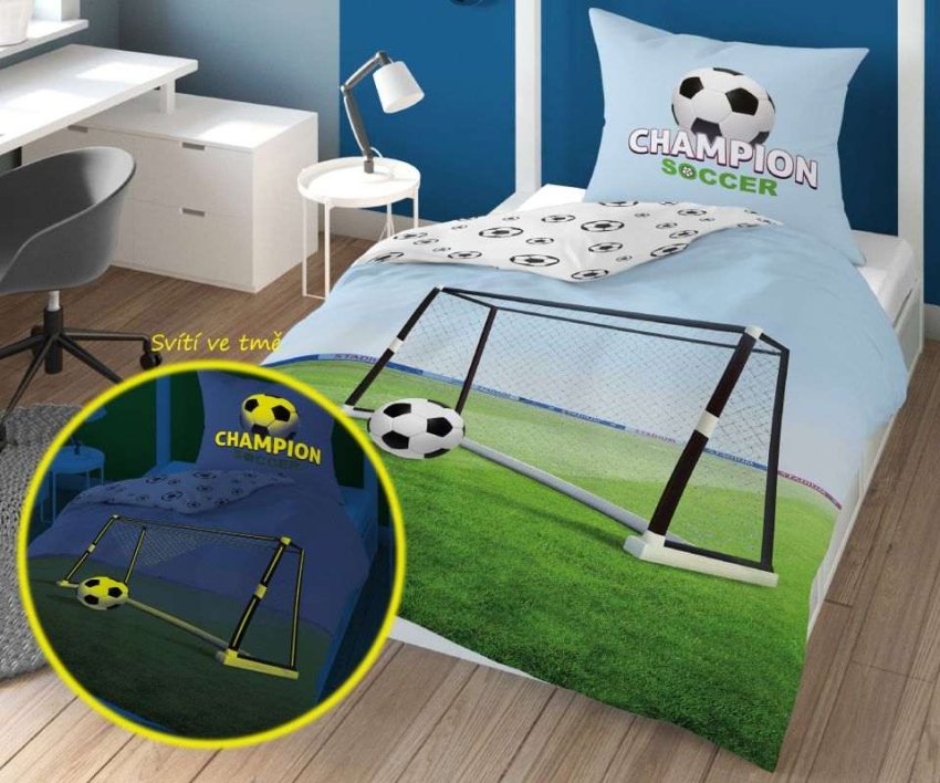 DETEXPOL Povlečení Fotbalová branka svítící Bavlna, 140/200, 70/80 cm | Dětský textil a doplňky