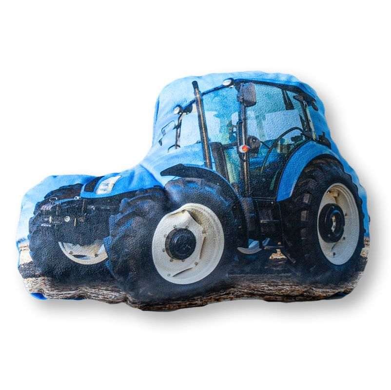 DETEXPOL Tvarovaný mikroplyšový polštářek Traktor modrý Polyester, 34x24 cm - polštářky s výplní