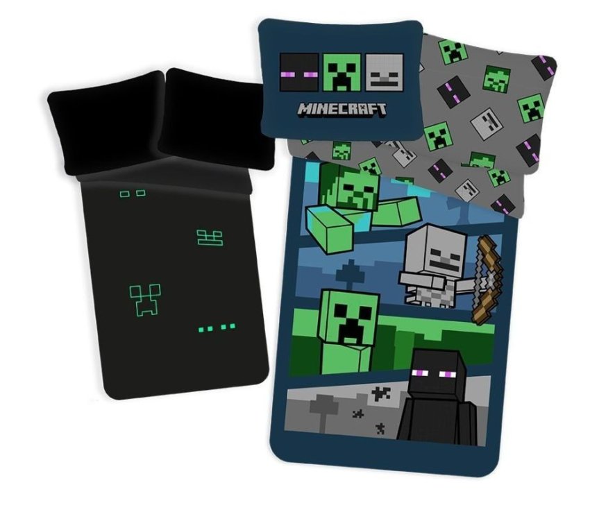 JERRY FABRICS Povlečení Minecraft Hostile Mobs svítící Bavlna, 140/200, 70/90 cm - Povlečení licenční