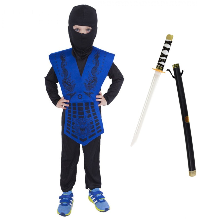 Dětský kostým Ninja modrý s katanou 116-128 M - Dětské kostýmy