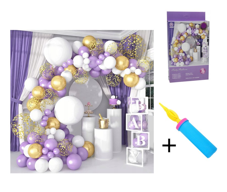 Velká sada balónků na girlandu s pumpičkou fialovo-zlatá 120 ks | Dětský nábytek a doplňky