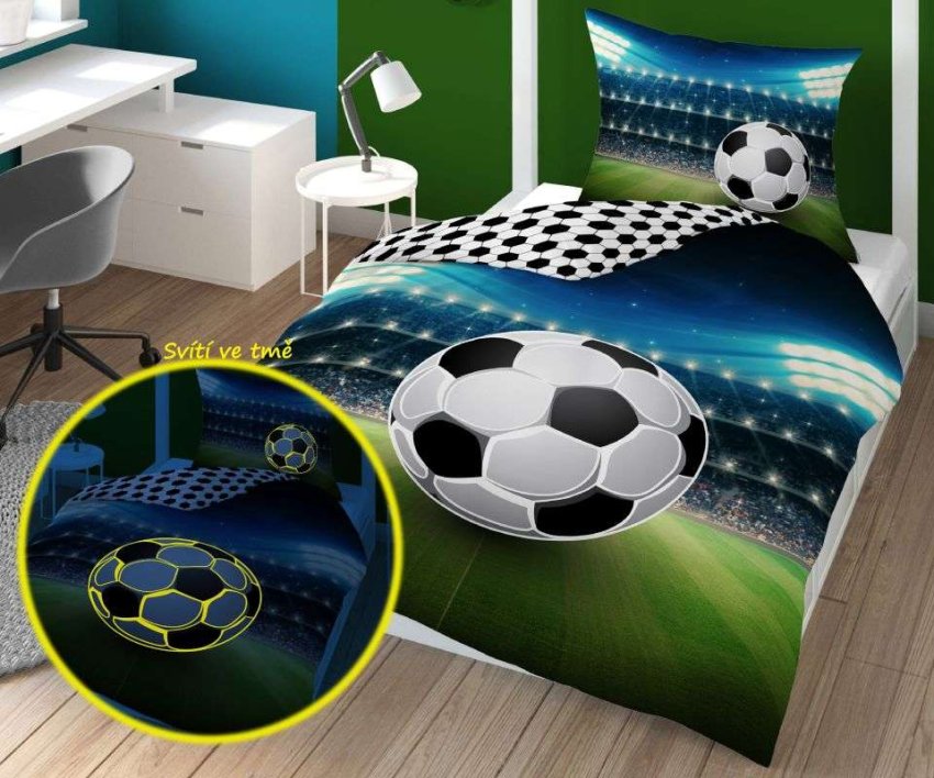 DETEXPOL Povlečení Fotbalový míč svítící Bavlna, 140/200, 70/80 cm | Dětský textil a doplňky