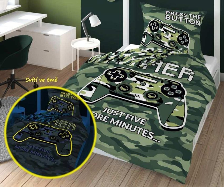 DETEXPOL Povlečení Gamer Army svítící Bavlna, 140/200, 70/80 cm | Dětský textil a doplňky