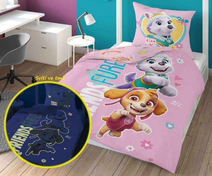 DETEXPOL Povlečení Paw Patrol puppy svítící Bavlna, 140/200, 70/80 cm | Dětský textil a doplňky