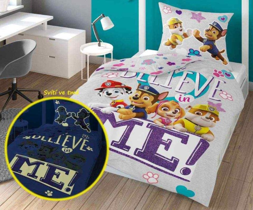 DETEXPOL Povlečení Paw Patrol believe svítící Bavlna, 140/200, 70/80 cm | Dětský textil a doplňky